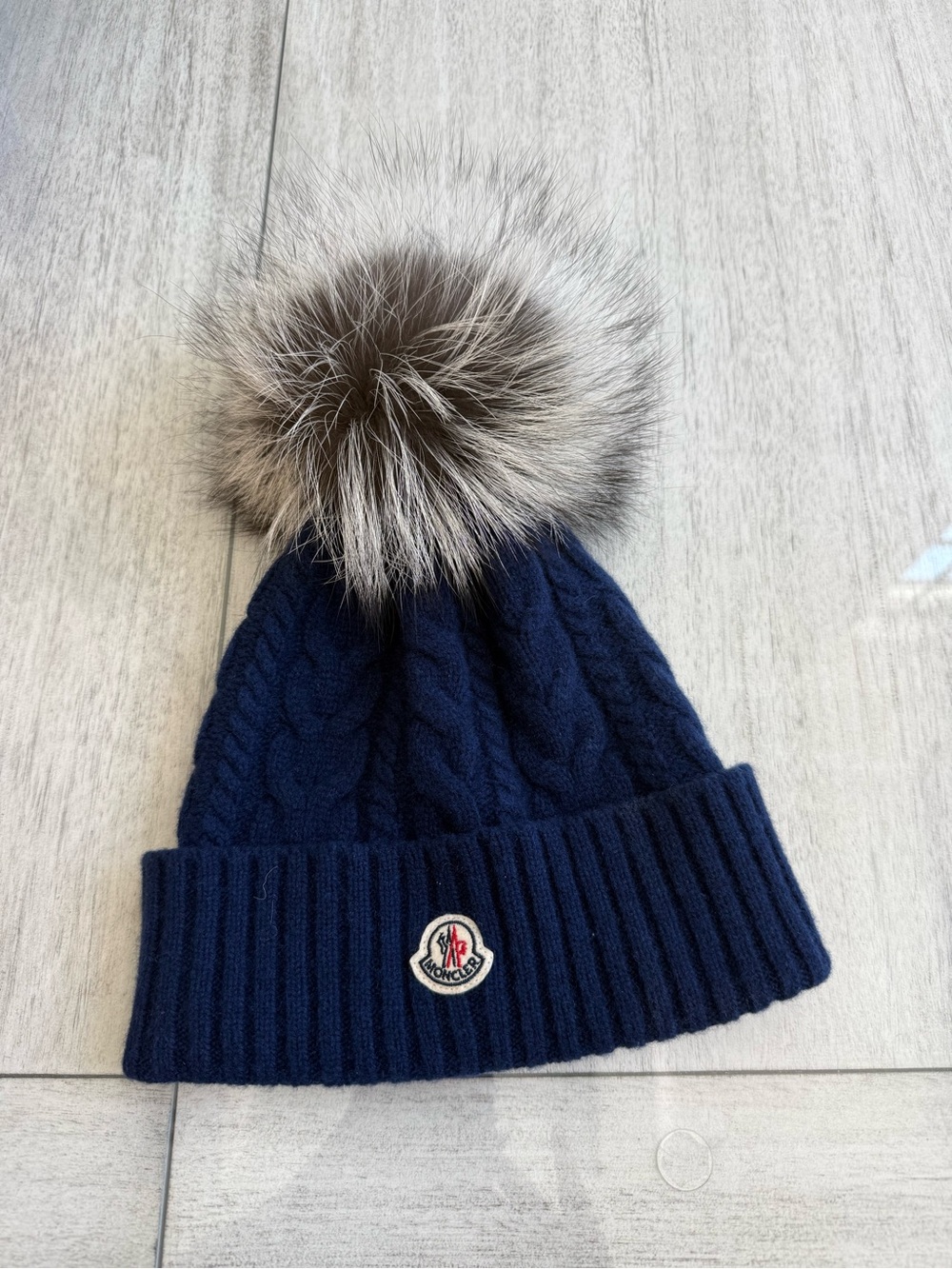 Moncler Navy Cable-Knit Pom Beanie
